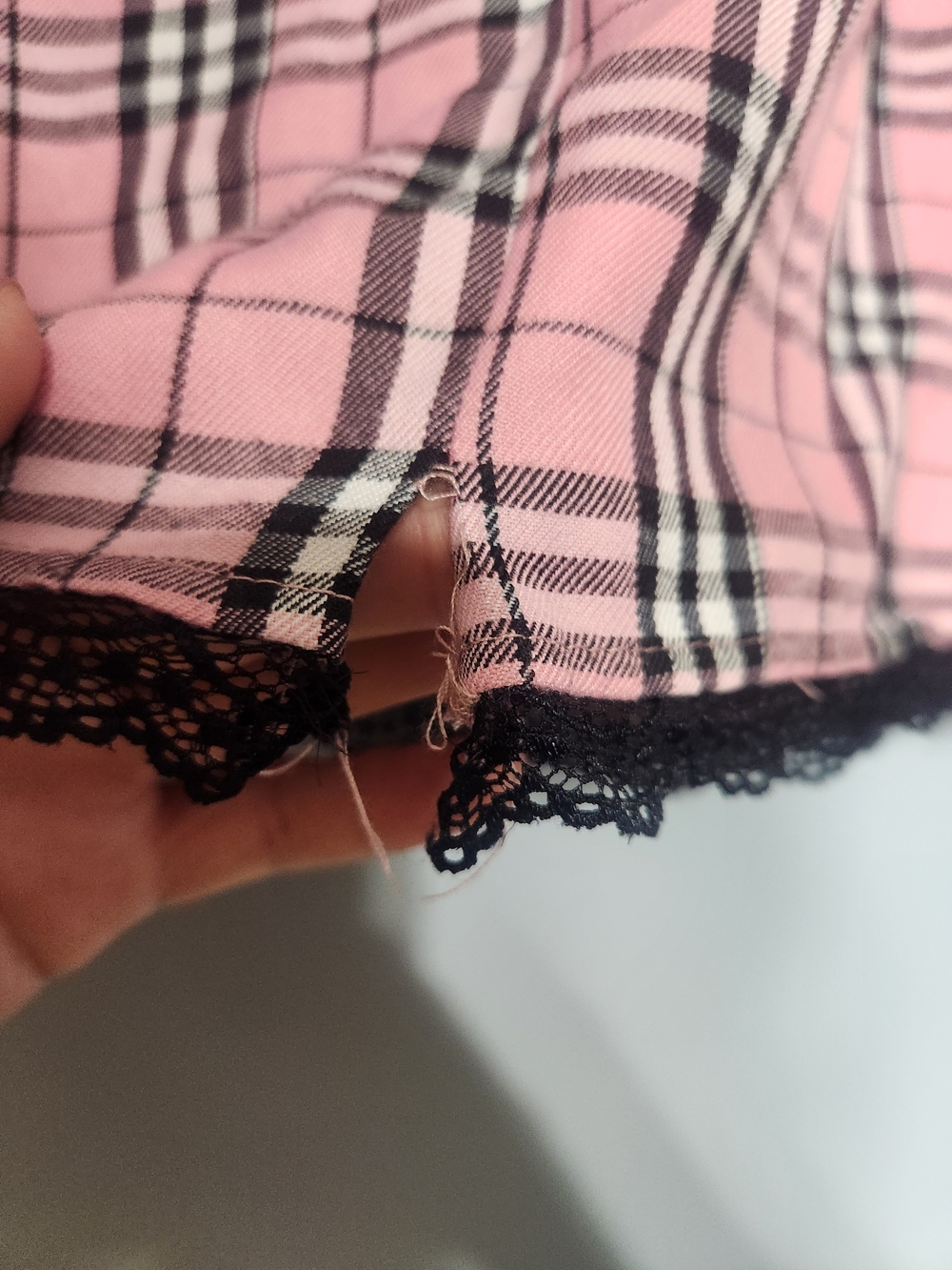 Hot Topic Pink & Black Plaid Corset Tie Lace Tiered Mini Skirt. Size XL. - Picture 8 of 8